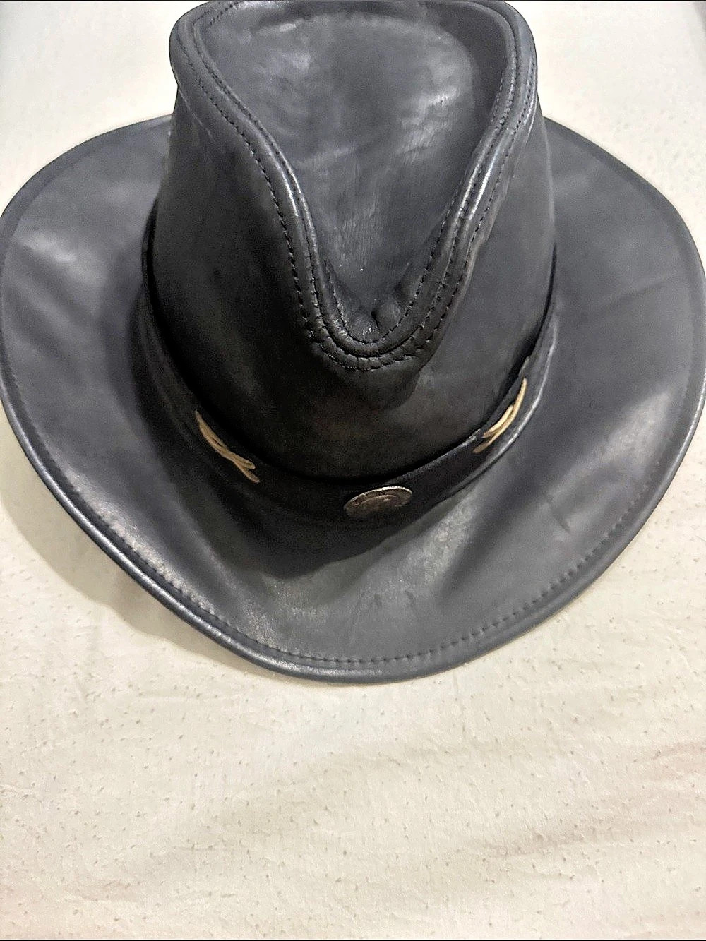 Black Leather-Style Western Hat authentic Argentinian leather